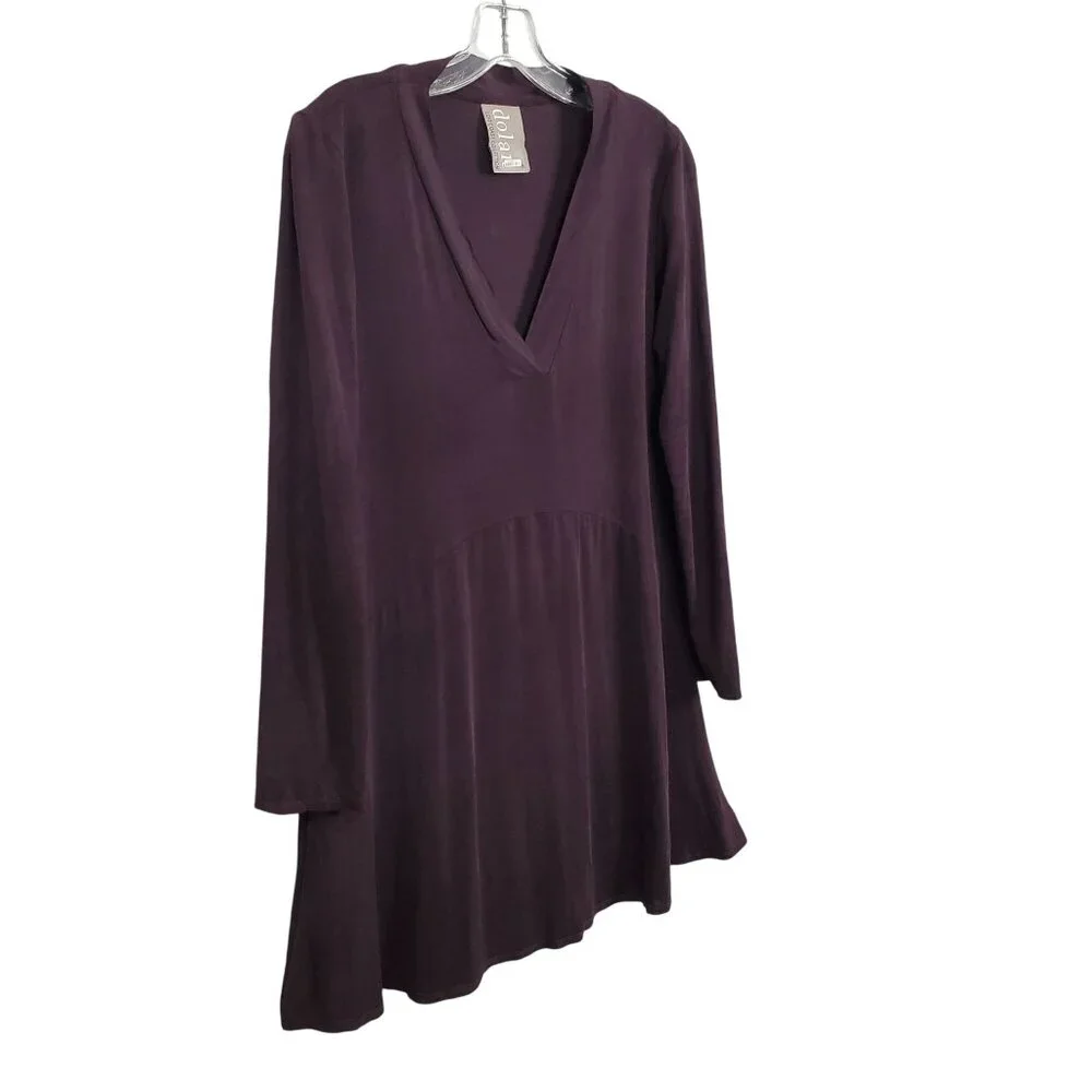 Dolan Left Coast Size M Dress Long Sleeve Silky Swing V Neck Relaxed Fit Pockets - Picture 1 of 11
